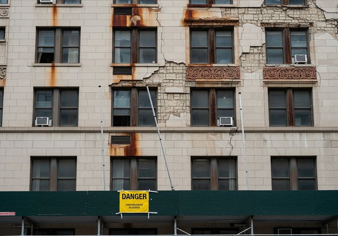 NYC building with DOB local law 11 violation fines needing facade repair NYC building with DOB local law 11 violation fines needing facade repair